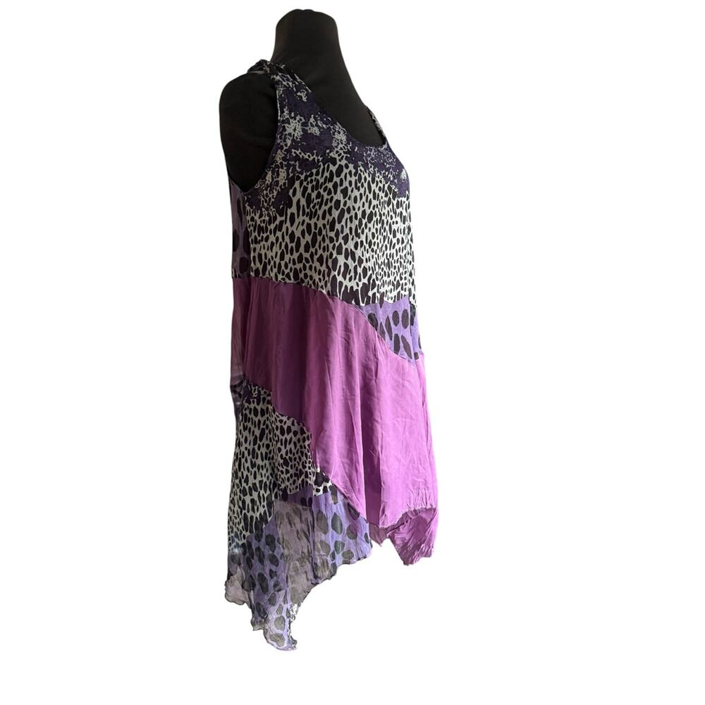 Y2K Pretty Angel Patchwork Leopard Asymmetric Handkerchief Hem Dress Size S - Picture 4 of 7